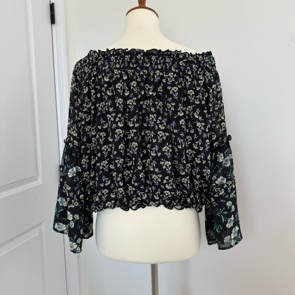 Free People Black Floral Off the Shoulder Blouse Size M Medium - Picture 7 of 13